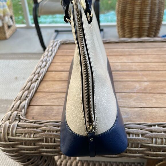 Kate Spade Wellesley Rachelle Two-Tone Leather Satchel, Pebble / French Navy - Picture 3 of 9